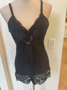 Vintage Lorraine Black Lace-Trim Chemise Slip